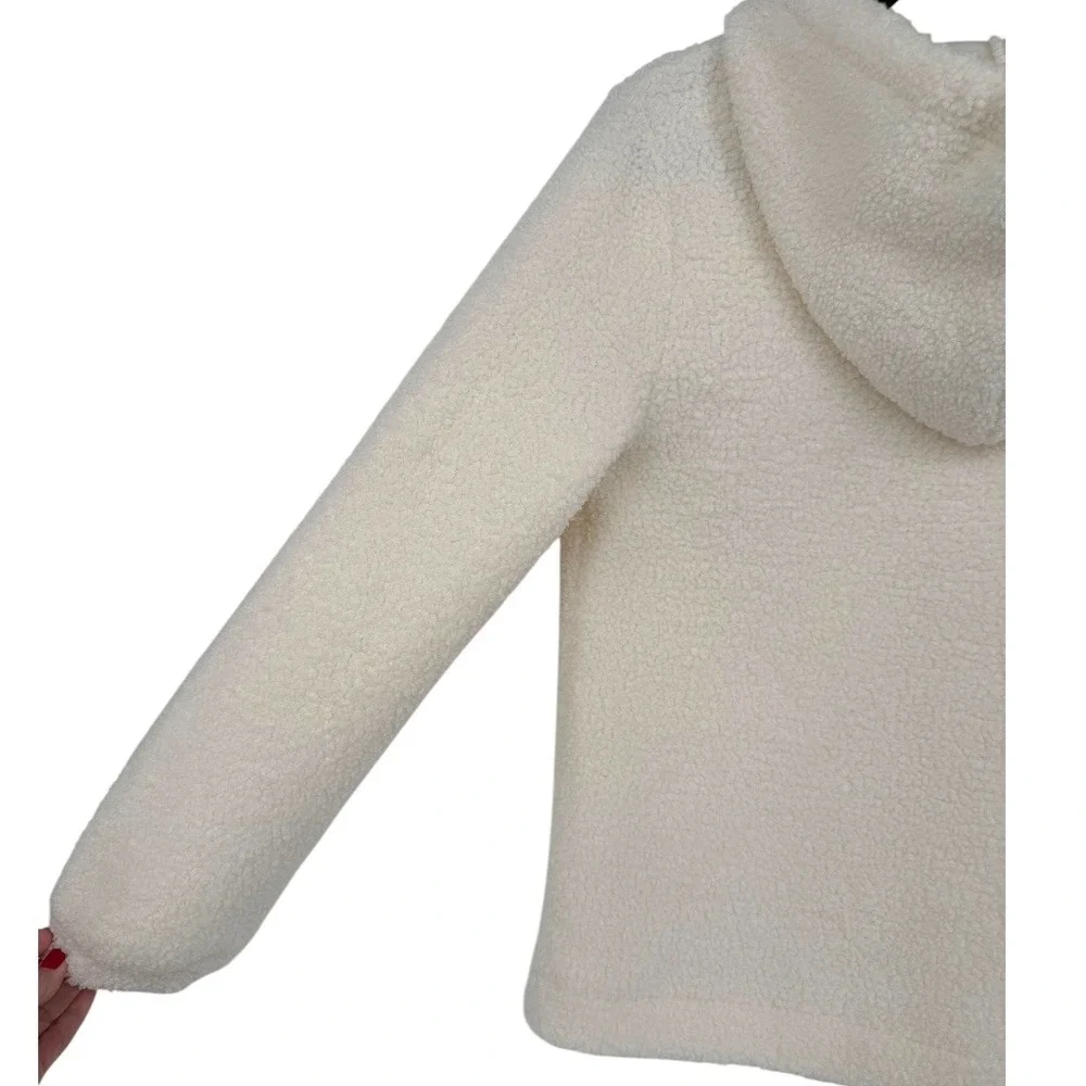 NWT LOFT V-Neck Sherpa Hoodie Ivory Pullover Sweater Top Size Small Cozy Lounge - Picture 12 of 14